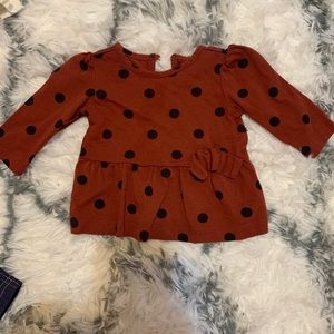 Burgundy/black polka dot top